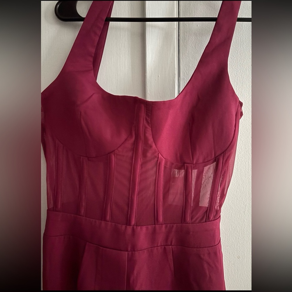 Missguided burgundy Tall mesh jumpsuit